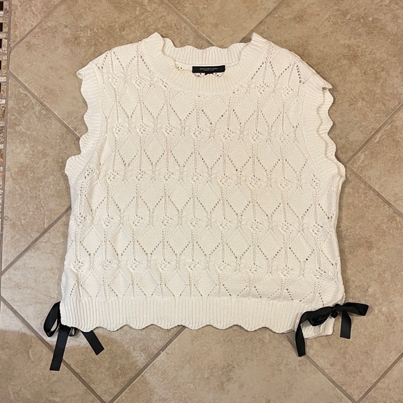 Marc New York Tops - Marc New York Ivory Sweater Vest  with Black Bow Details XL